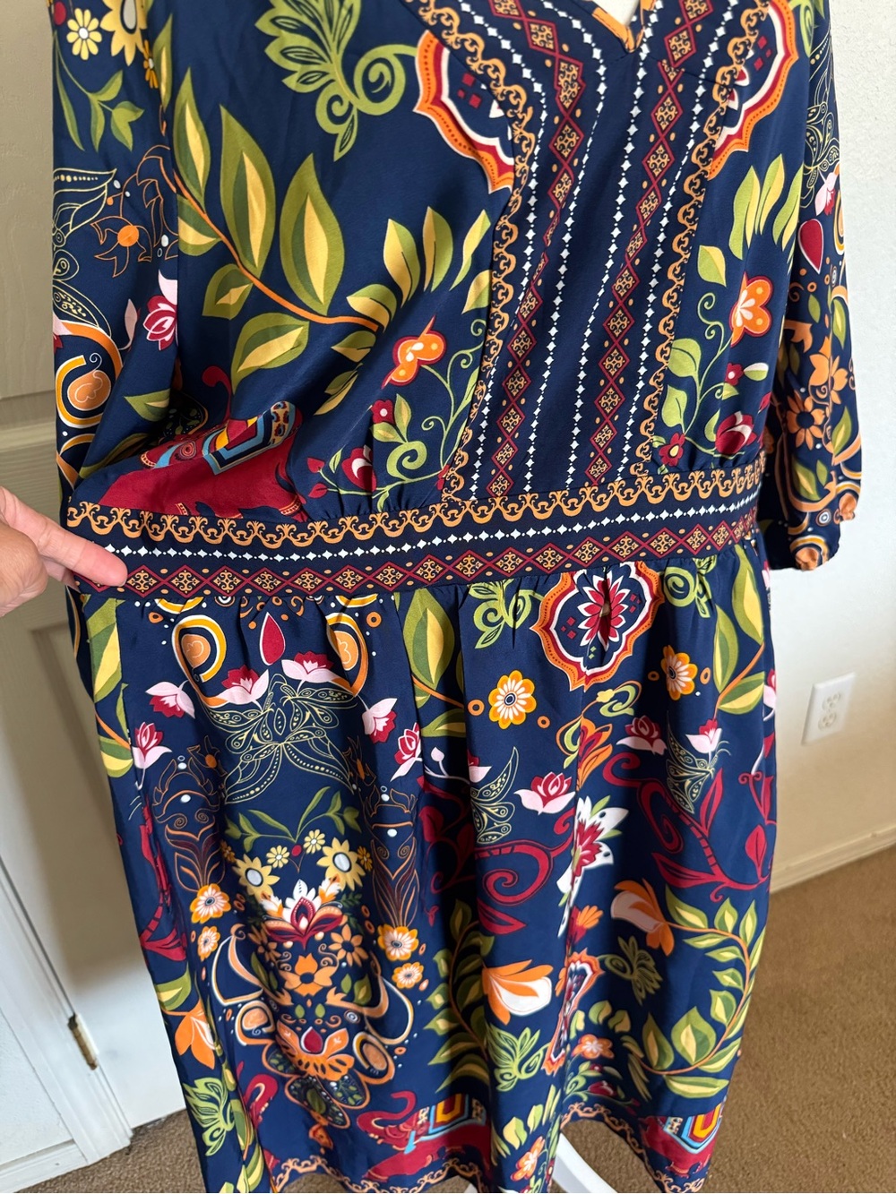 BloomChic Navy Multicolor Floral & Elephant Print Midi Dress - Picture 4 of 13